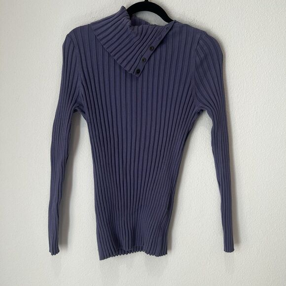 Sundance sweater Purple turtleneck ribbed Split  cotton Sz Xl Stretchy - Picture 1 of 6